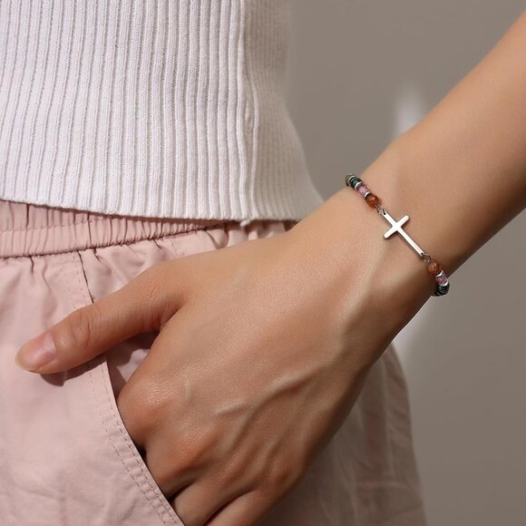 Christian Cross Bracelet Women Stainless Steel Adjustable Faith Gift - Picture 5 of 7